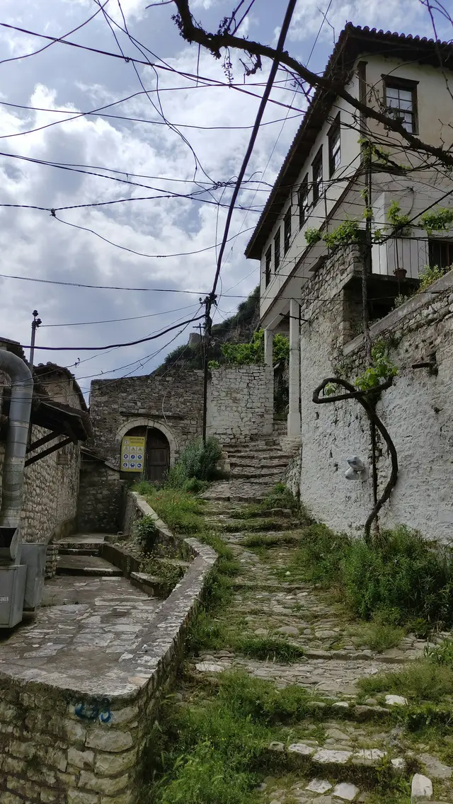 A cobblestone street in Berat old town