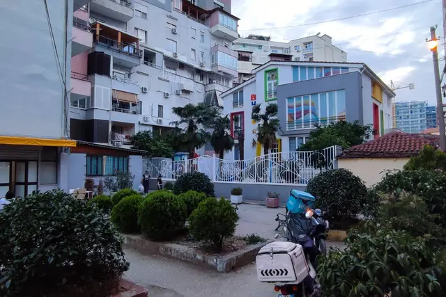 A small neighbourhood square in Tirana
